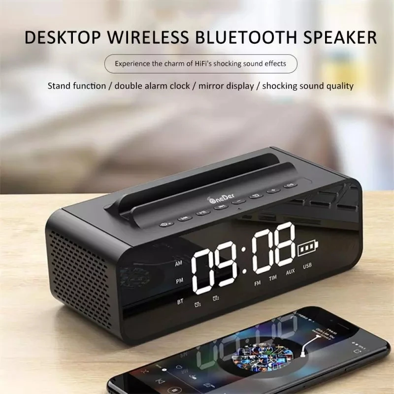 

Цифровые часы, Домашний Беспроводной Bluetooth динамик, HiFi Звук, двойной бумбокс, Аудио Телефон, стенд, зеркальный будильник, USB зарядка, caixa