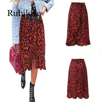 

Rubilove Skirt Women Summer Leopard Print Vintage Long Women's Casual High Waist Pleated Skirt Fashion NEW 2019