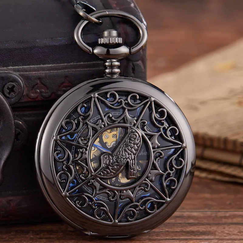 Новое поступление, Механические карманные часы, черные резные цветочные узоры, модные туфли на высоком каблуке, Механические карманные часы для подарков