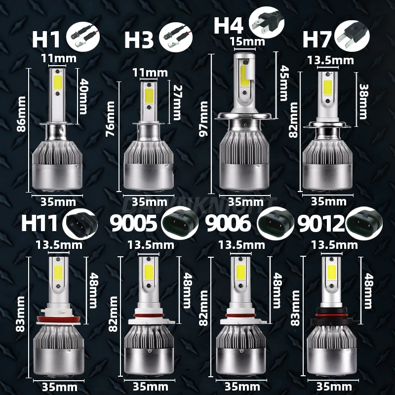 DAWNKNIGHT 2 шт. H7 светодиодные фары C6 Turbo вентилятор 12V 6000K H4 H1 H3 H8/H9/H11 H27 880 9005/HB3 9006/HB4 9012 Автомобильные светодиодные лампы