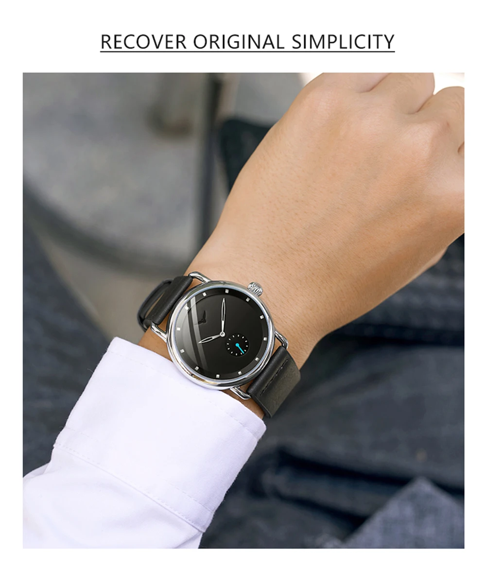 ONOLA простые мужские часы из нержавеющей стали, натуральная кожа, стильные наручные часы, мужские Модные Повседневные водонепроницаемые часы