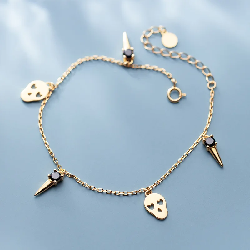 

INALIS 2019 new personality fashion skull design Halloween diamond cone gift bracelet