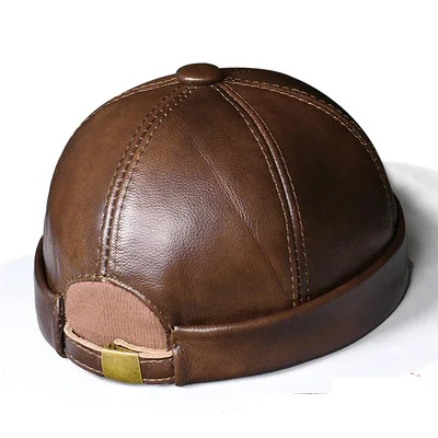Winter Faux Leather Short Beanie Docker Brimless Hat for Men Women Rolled Cuff Harbour Cap Leon No Brim Worker Retro Sailor Cap