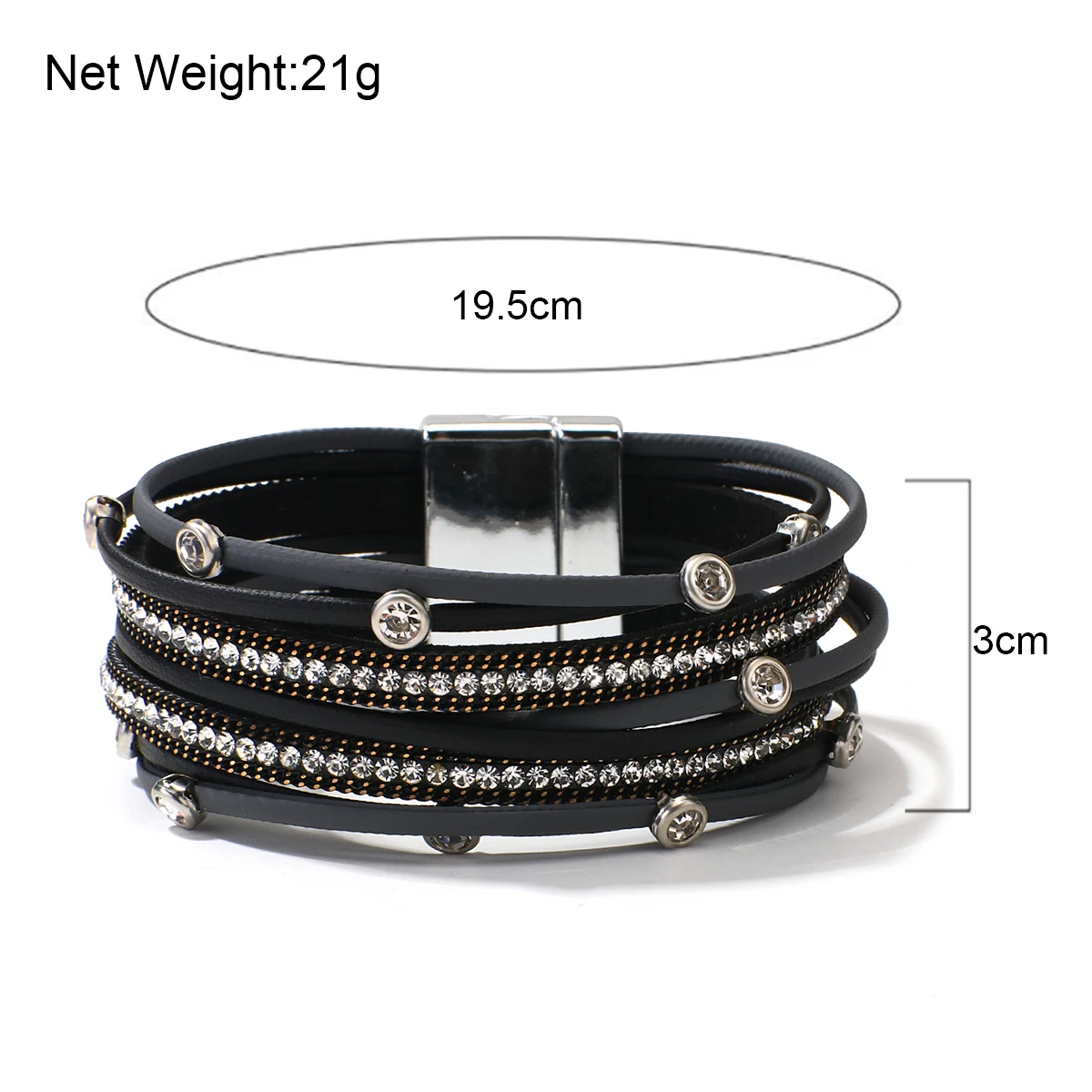 Multilayer Rhinestone Slim Leather Bracelets for Women Fashion Simple Wrap Bracelet Bangle Jewelry Gifts Pulseras Mujer