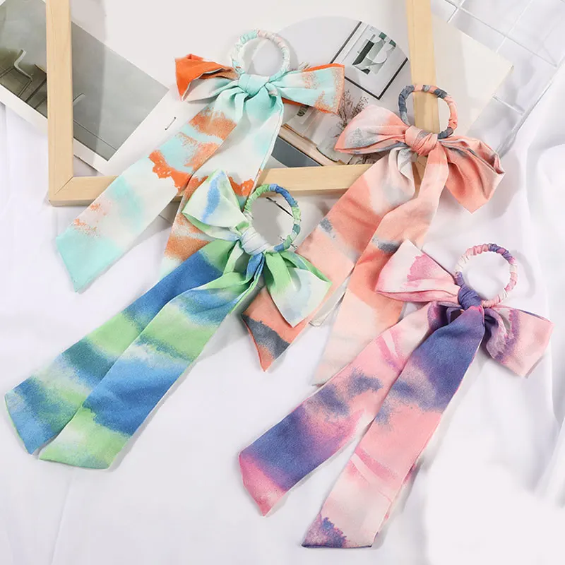 1 шт. с бантом стримеры резинки Tie-Dye градиентные цветные резинки для прически "конский хвост" резинка для волос для женщин Головные уборы для девушек