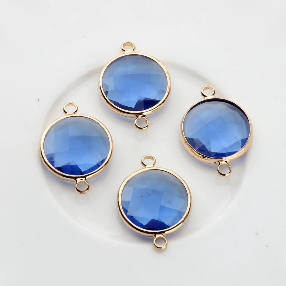 Crystal Glass Edging Facet Round Geometric Charms Connector 16mm10pcs/lot For DIY Women Bracelet Necklace Earrings Accessories