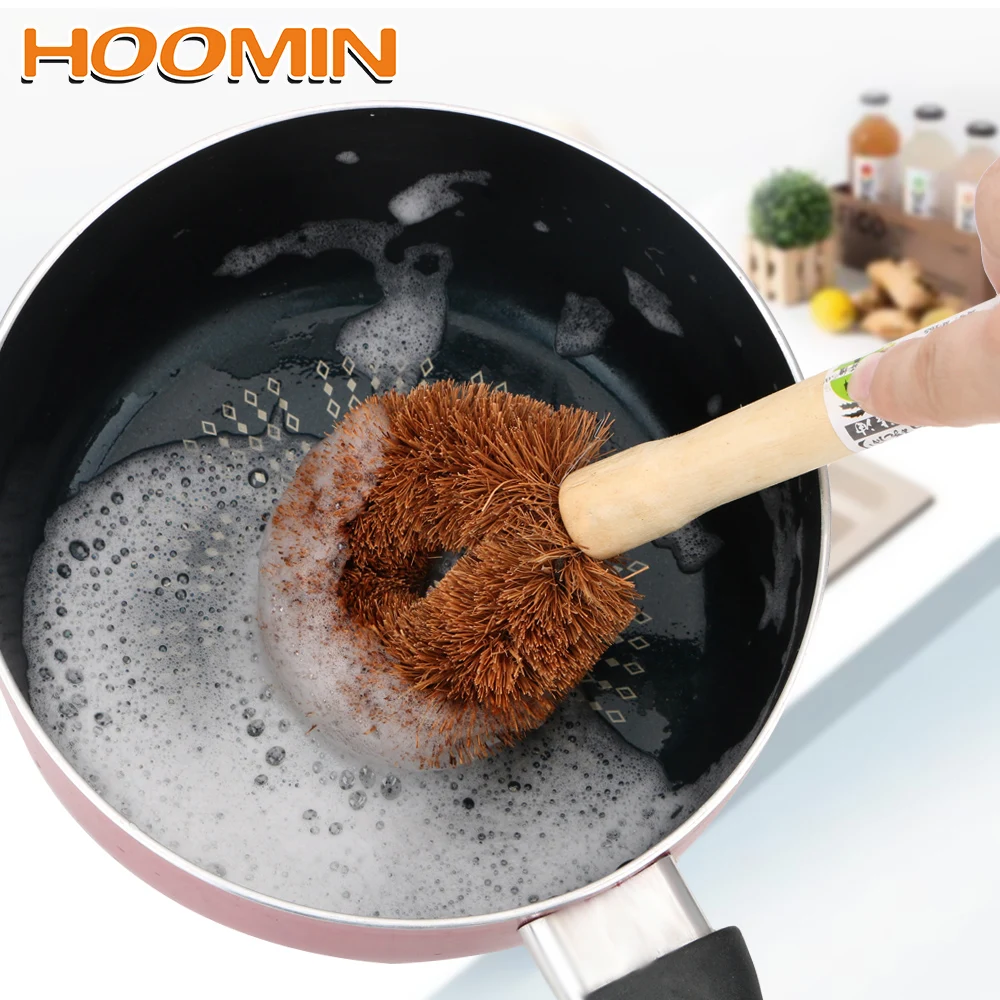 

HOOMIN Long Handle Dish Washing Tool Household Accessories Non-stick Oil Pot brush Cleaning Brush Natural Coconut Brown