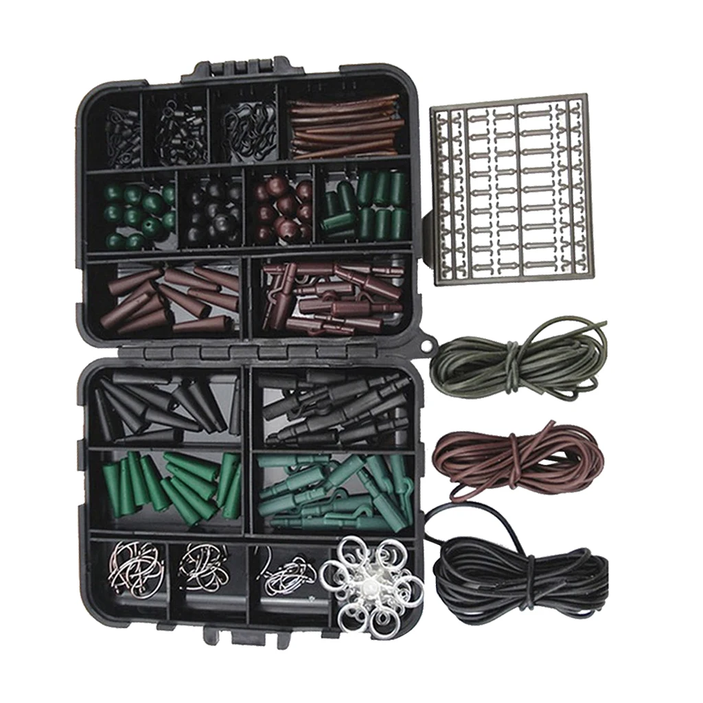 Carp Fishing Fish Tackle Kit With Swivels Hooks Sleeves Rubbers Tubes Set