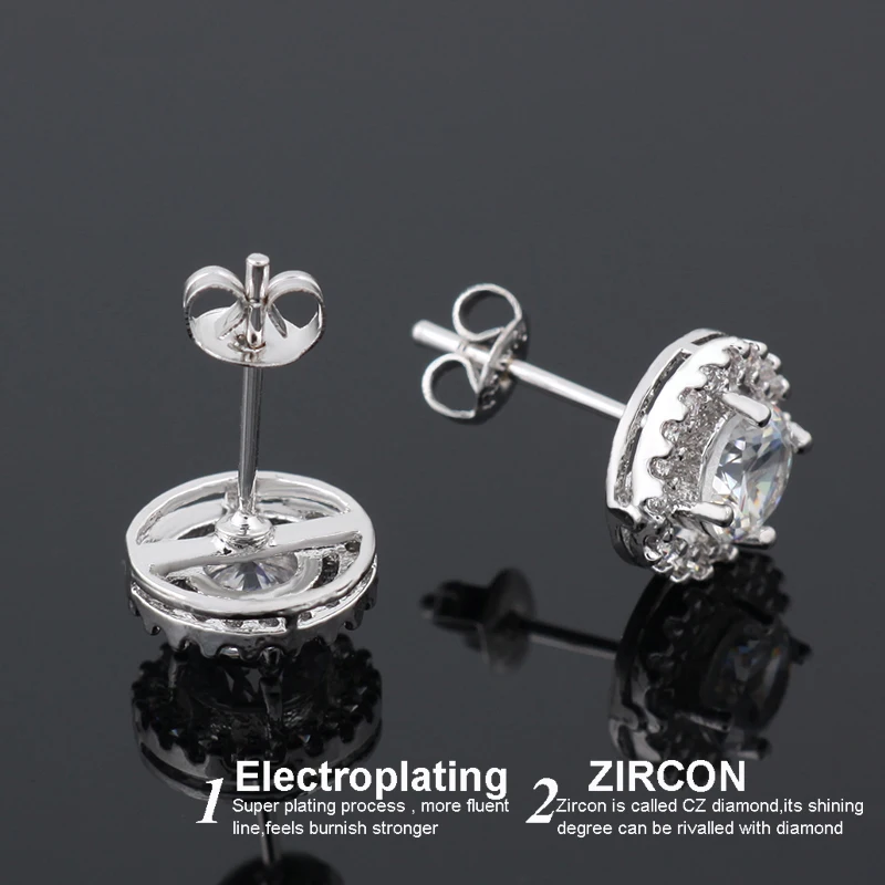 Classic Round AAA+ Cubic Zirconia Stud Earrings For Women Party Gift Crystal Earings Fashion Jewelry For Men oorbellen AE177