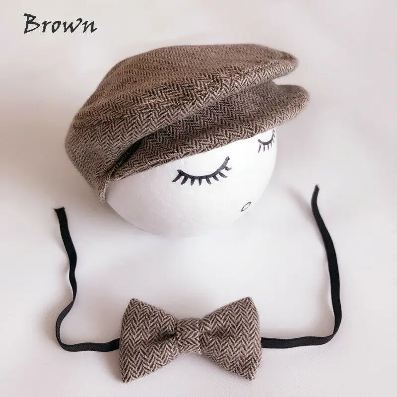 Baby Boy Vintage Peaked Cap + Bow Tie 0-1M Newborn Infant Toddler Gentleman Casual Beanie Cap Hat