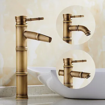 

Basin Faucets Bamboo Antique Bathroom Taps Sink Bath Vanity Waterfall Washbasin Deck Mounted Home Decorative