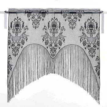 

Skull Bat Web Curtain Topper Shawl Halloween Haunted House Home Tassel Party Supplies Party Curtains Fabric Tablecloth