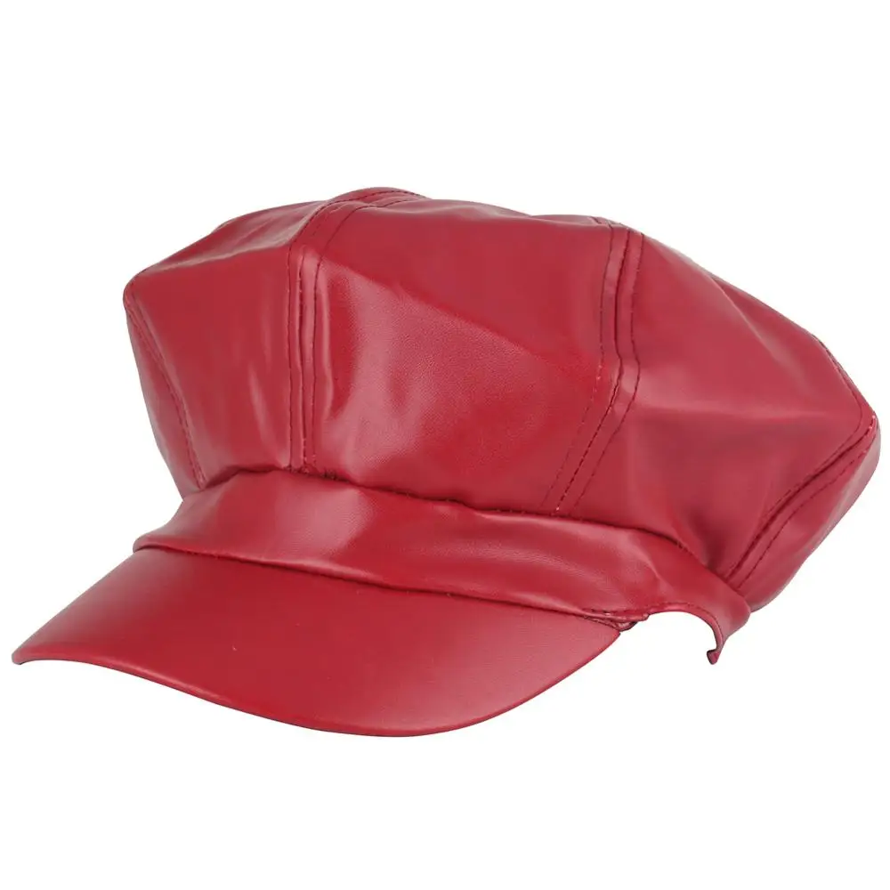 Шляпа художника газетчика, элегантные женские береты из искусственной кожи, уличная одежда, осенне-зимняя шапка, модная черная, красная, восьмиугольная шапка