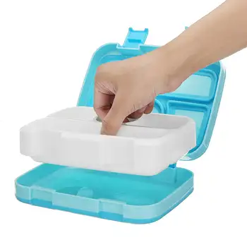 

Hot 2 Layer Microwave Bento Lunch Box Divided Food Container Picnic Storage Lunch Box Plastic Blue/Grey with Spoon
