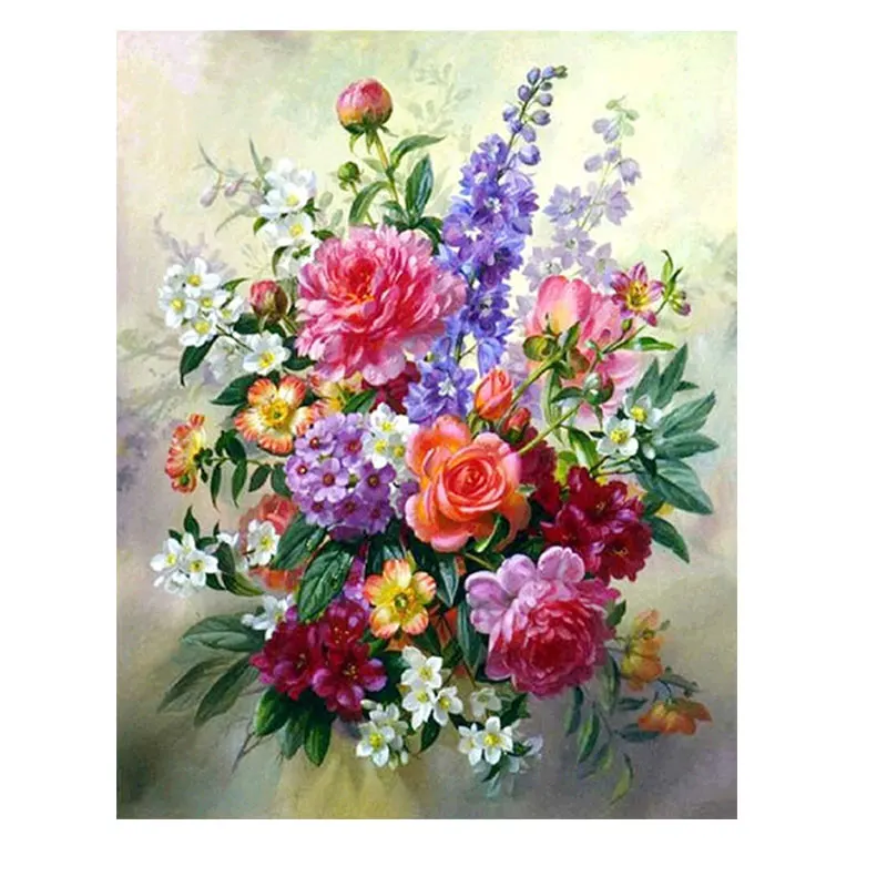 

DIY Oil Painting Paint By Number Kit On Canvas Blue Flowers For Adults Drawing With Brushes Abstract Painting Room Decor Gift