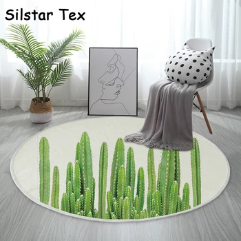 

Silstar Tex Simple Cactus Green Carpet Knit Round Outdoor Cotton Mat Waterproof Kitchen Modern Pad Washable Seaside Rug