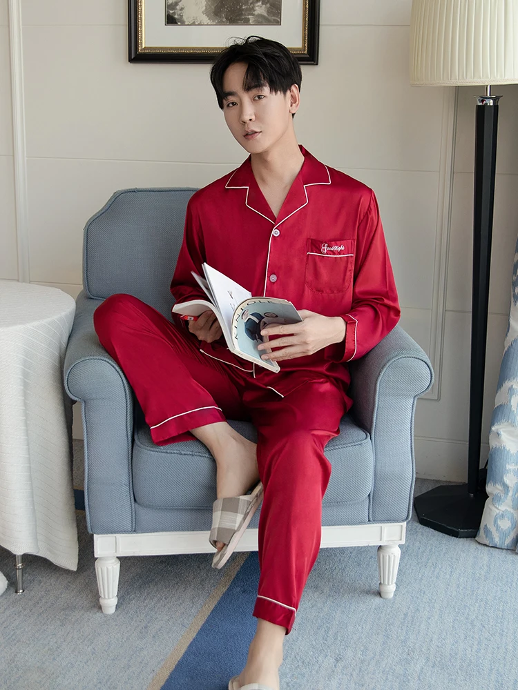 Couple Pajamas Set Night Suit Mens Silk Satin Loungewear Long Sleeve Sleepwear Housecoat  Nightwear Lounge Sleep Shirt Nighties