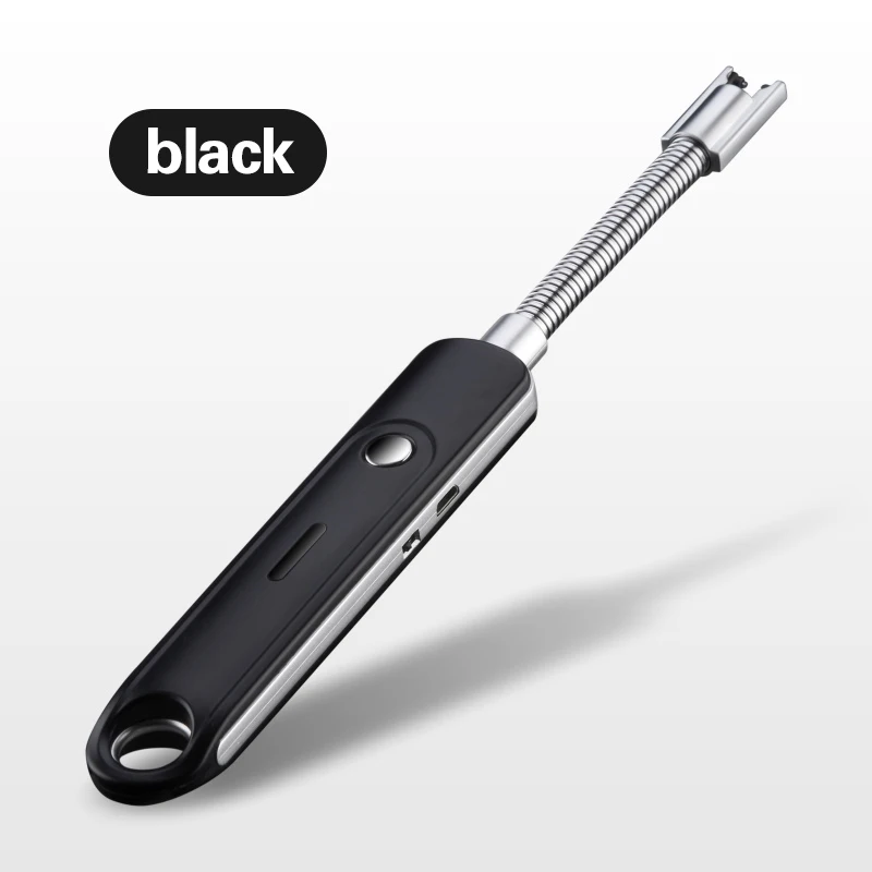 360 вращение USB перезаряжаемые зажигалки длинные Кухонные Электронные Зажигалки ветрозащитные Плазменные электрические новые зажигалки дуги - Цвет: Черный