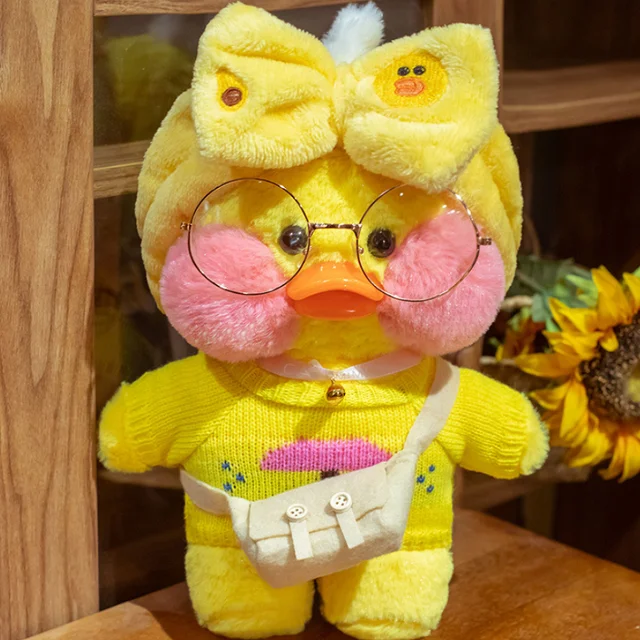 Cafe Duck 30cm Little Yellow Duck Cute Pillow Plush Toy Stuffed Doll Wearing Glasses and Clothes Cartoon Cute Toy 6