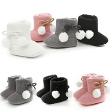 Bebê outono botas de inverno do bebê da menina meninos inverno sapatos quentes sólida moda criança fuzzy bolas primeiros caminhantes sapatos criança 0 18m