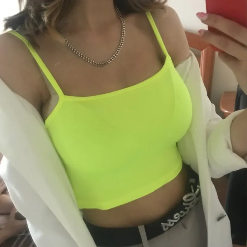 

Hot casual neon green crop top women camis streetwear slim sexy summer top 2019 strap cropped neon tops haut femme