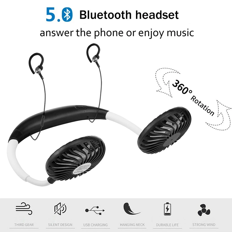 2 в 1 свободные руки шейный вентилятор Bluetooth 5 0 гарнитура Третья шестерня