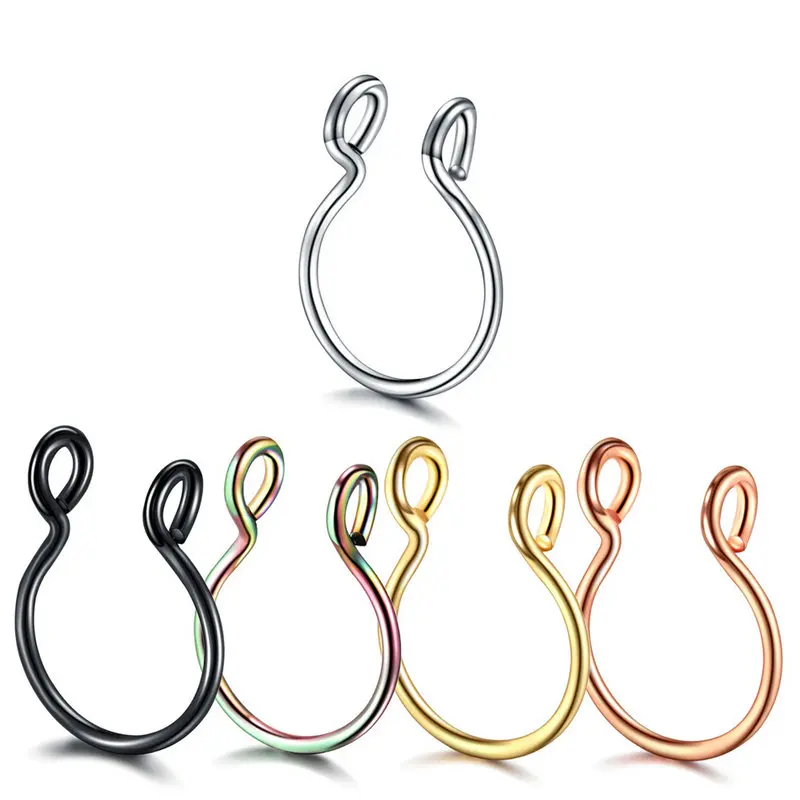 2pcs/lot Fake Septum Cute Nose Ring Stainless Steel Clip Hoop For Women Nose Studs Piercing Jewelry 5 Colors