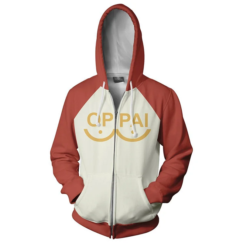 Японское аниме One Punch Man Hoodies Oppai 3D печатная куртка с капюшоном Уличная