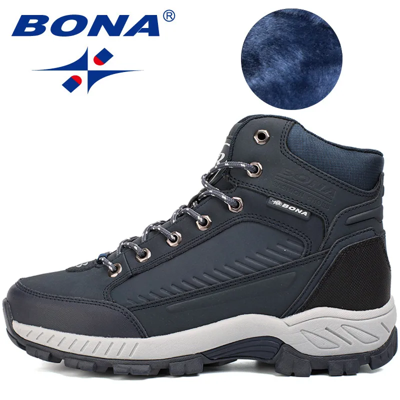BONA/осенне-зимняя уличная спортивная обувь; коллекция года; Теплая обувь для пешего туризма; зимние ботинки для прогулок, походов, альпинизма; кроссовки на шнуровке для мужчин - Цвет: Deep Blue