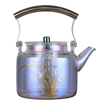 

BEAU-Iridescent Glass Teapot Kettle with Lid, Removable Stainless Steel Infuser and Handle, Stovetop Tea Maker