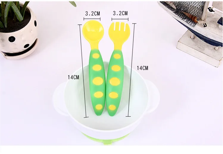Детская мультяшная ПП двойная цветная ложка детская тренировочная Ложка Вилка Набор портативная детская еда дополнительная посуда