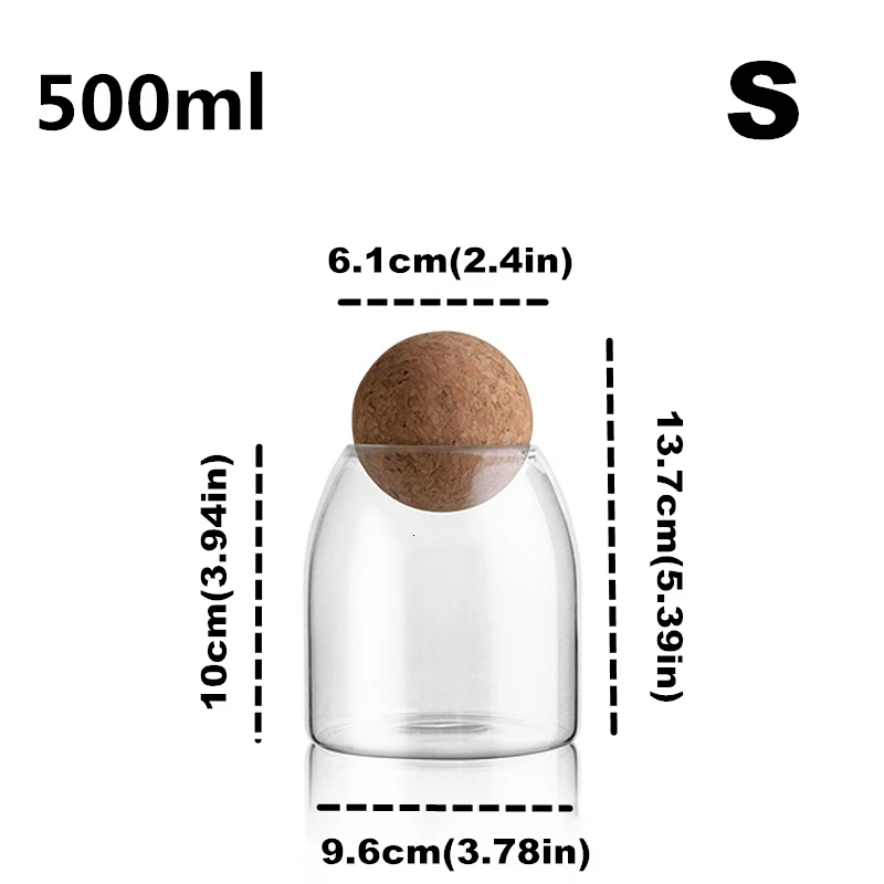 Креативное сыпучие продукты банки стеклянные банки для специй сахарницы контейнер для хранения с Пробковой Крышкой сохранение кухня Органайзер банк - Цвет: 500mlballS