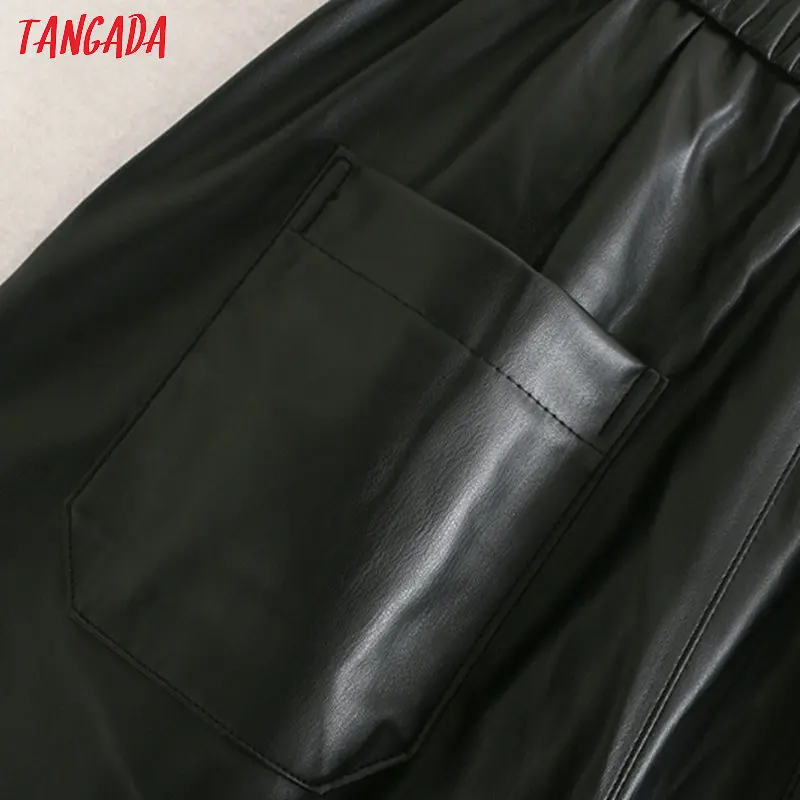 Tangada женские плиссированные черные брюки из искусственной кожи с высокой талией, женские винтажные брюки из искусственной кожи на осень и зиму, 2W105