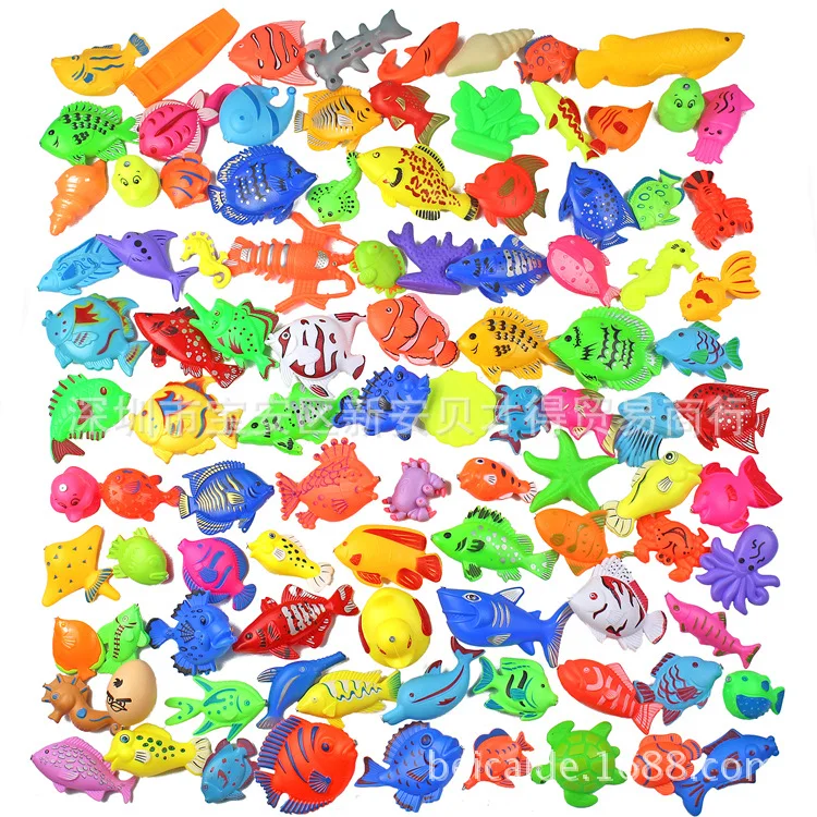 100 Fish Send Fishing Rod Kit Park Square Amusement Park Magnetic Fishing Plastic Fake Fish in Bulk Color Printed