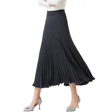 Женская плиссированная юбка вязаные кролики Мех волос Осень Зима Европа Высокая талия Твердые Юбки Женские трикотажные Falda LS213