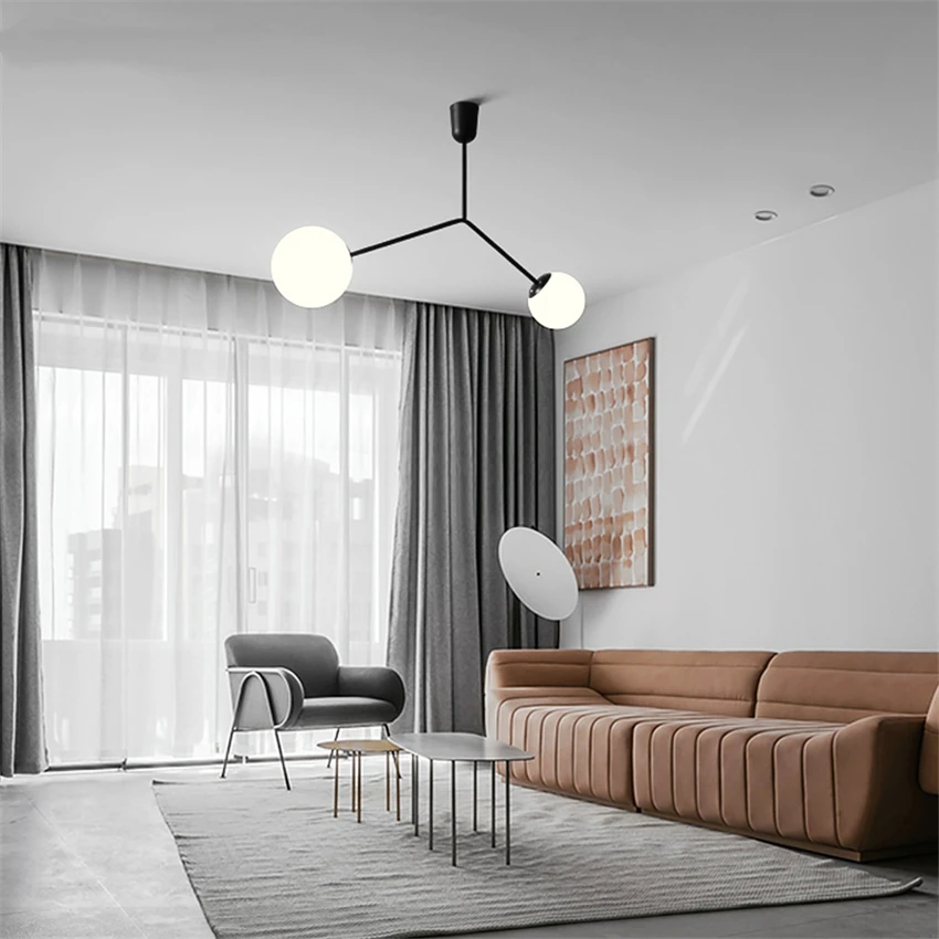 Designer Cherry Pipe Pendant Lights Living Room Bedroom Dining Room Lamps Modern Bar Black Glass Ball Hanging Lights Fixtures