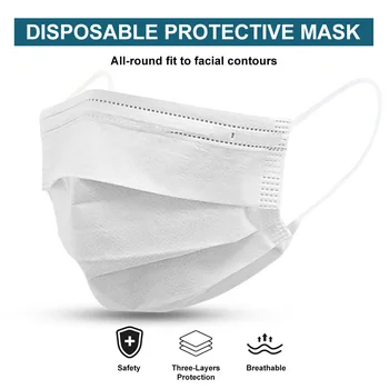 

Disposable White Face Masks 3-Ply Anti-Dust Non-woven Elastic Earloop MASK Mouth Face Masks White