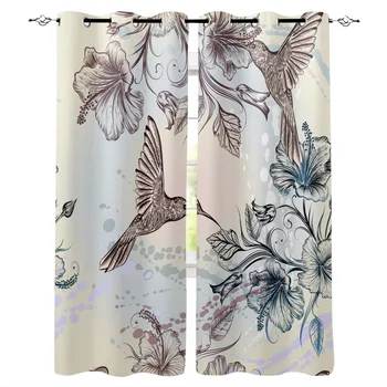 

Multi-size Hummingbird Hibiscus Pattern Window Curtains Polyester Fabric Living Room Curtain Home Decor