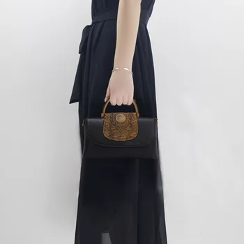 

Retro Fashion Genuine Leather HandBags Shoulder Bags Women Luxury Style Mini Totes Bags Agate Red Brown Color Brand Designer