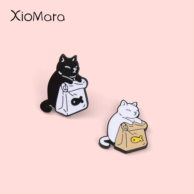 Broches Esmaltados De Gatos Preto E Branco, Broches De Gatos, Mochila De  Desenho Animado, Presentes De Joias Para Amigos - Broches - AliExpress