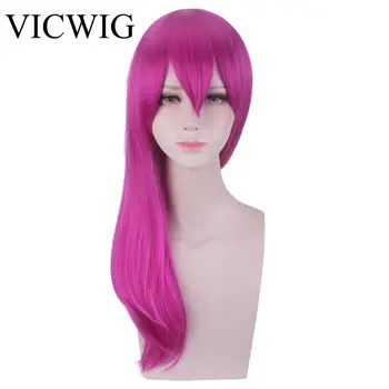 

VICWIG Women's 22 Inch Cosplay Wig With Bangs Dark Pink / Rose Red Straight Hair Heat-resistant Synthetic Hair COS Evelynn