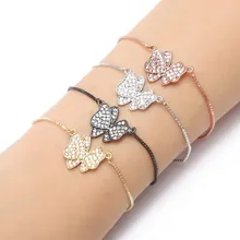 Браслет-цепочка из серебра и золота, браслет из фианита с фианитами и розовым фианитом, браслет макраме, браслеты h435, Женские Подвески-бабочки