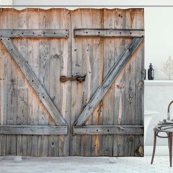 

Rustic Old Wooden Barn Door Shower Curtain Mat Decorative Waterproof Polyester Fabric Bathroom Curtain with Hook Home Bath Decor