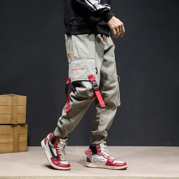 

Men's pants fashion street style big pockets loose joggers ankle pants cotton men's pants trousers casual elastic waist pants