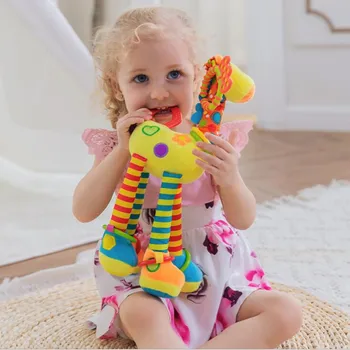 Soft Cartoon Giraffe Animal Doll Handbells Rattles Plush Toy Infant Toddler Development Handle WIth Teether Baby Toys 1-3Years 1