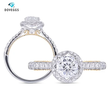 

DovEggs Romantic sterling solid 925 sliver ring 1CTW GH Color Moissanite Engagement Ring with Accents for Women