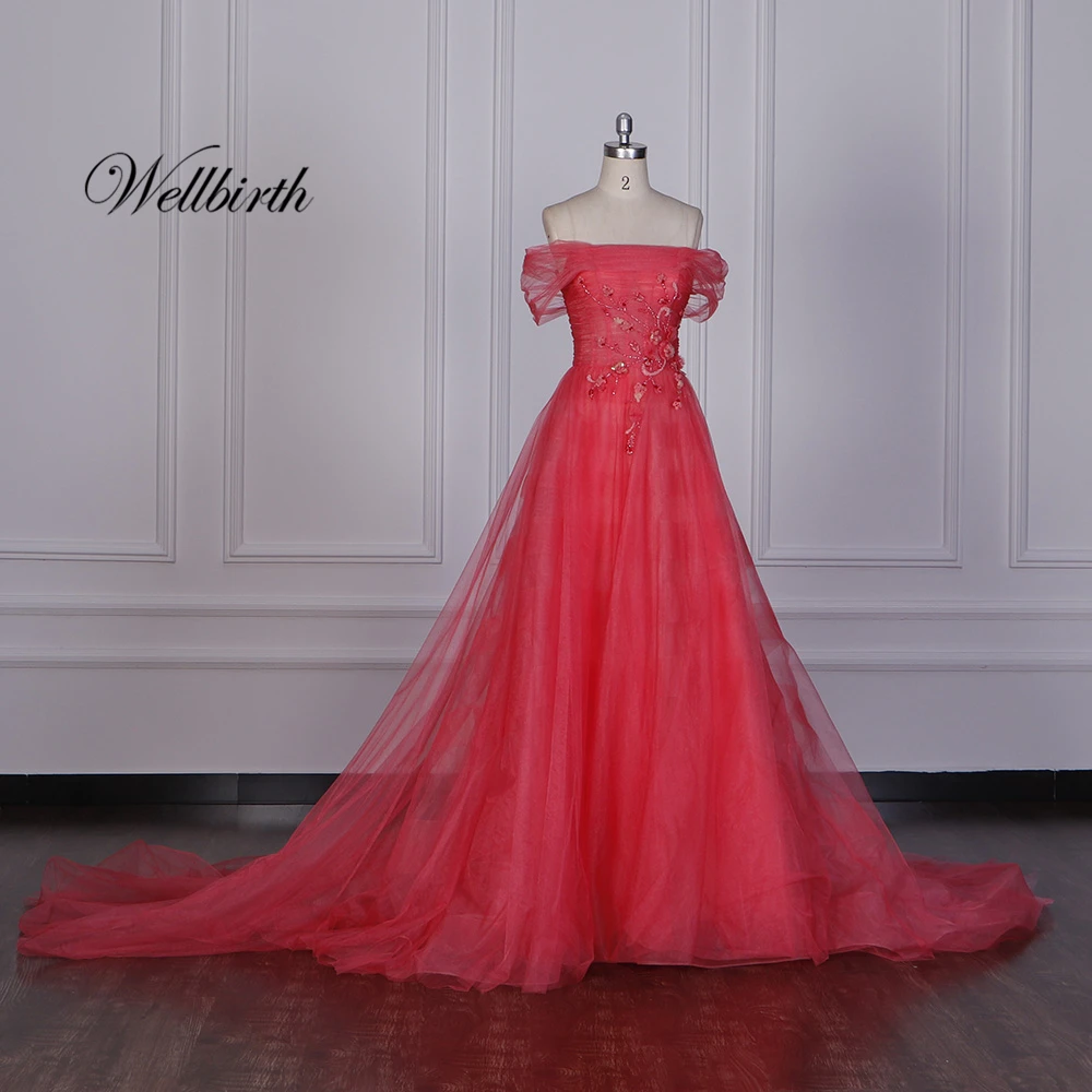 Реальное изображение Wellbirth Vestido de novia, Тюлевое ТРАПЕЦИЕВИДНОЕ свадебное платье с открытыми плечами, без бретелек, свадебное платье LC021 - Цвет: picture color