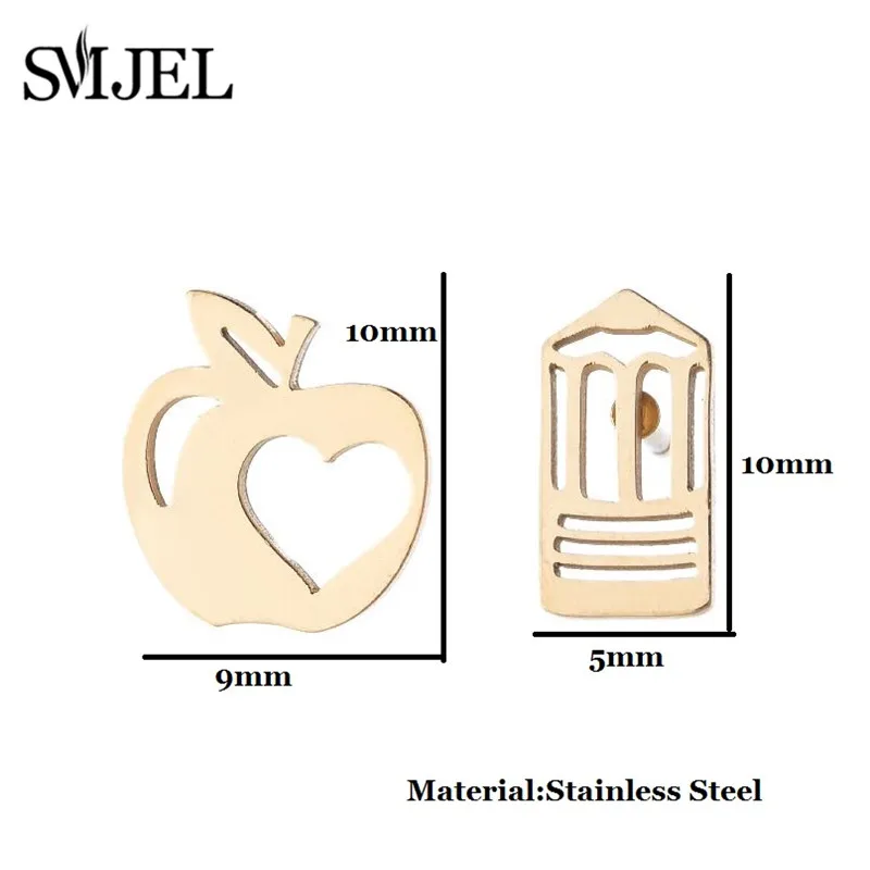 New Fashion Apple Pencil Earrings Women Stainless Steel Fashion Creative Asymmetrical Ear Studs Gift Earrings Jewelry Wholesale