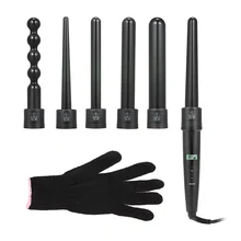 6 в 1, набор для завивки волос, сменные кудри, волнистая палочка, набор, автоматическое отключение, турмалин, церемоническая алюминиевая плойка с перчаткой