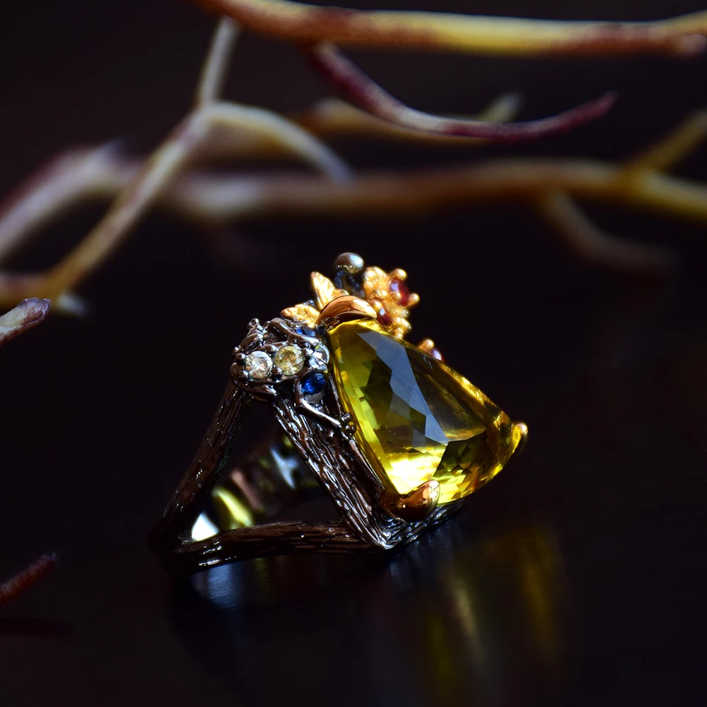 Big triangle champagne stone ring (6)